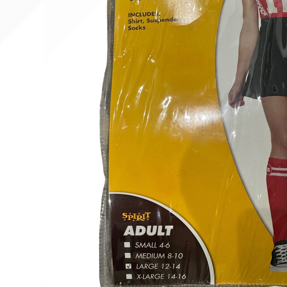 M&Ms Red Costume Adult Large Shirt Skirt Socks‎ Suspenders Candy Halloween Party - Picture 2 of 8
